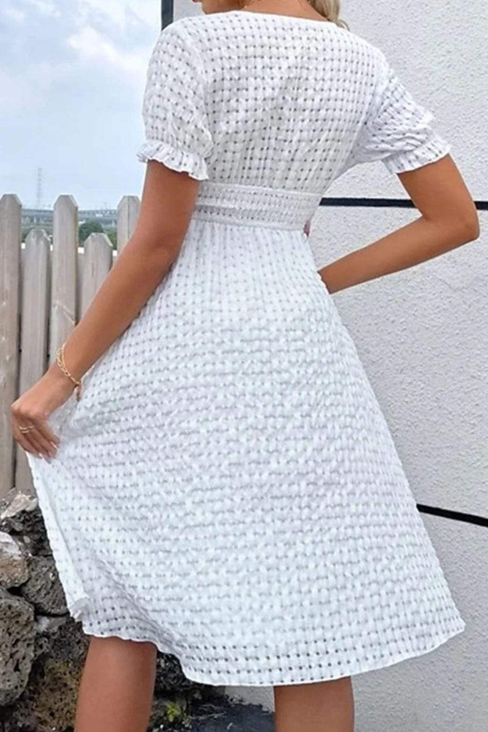 Textured Surplice Short Sleeve Dress - Trendsi - Flyclothing LLC