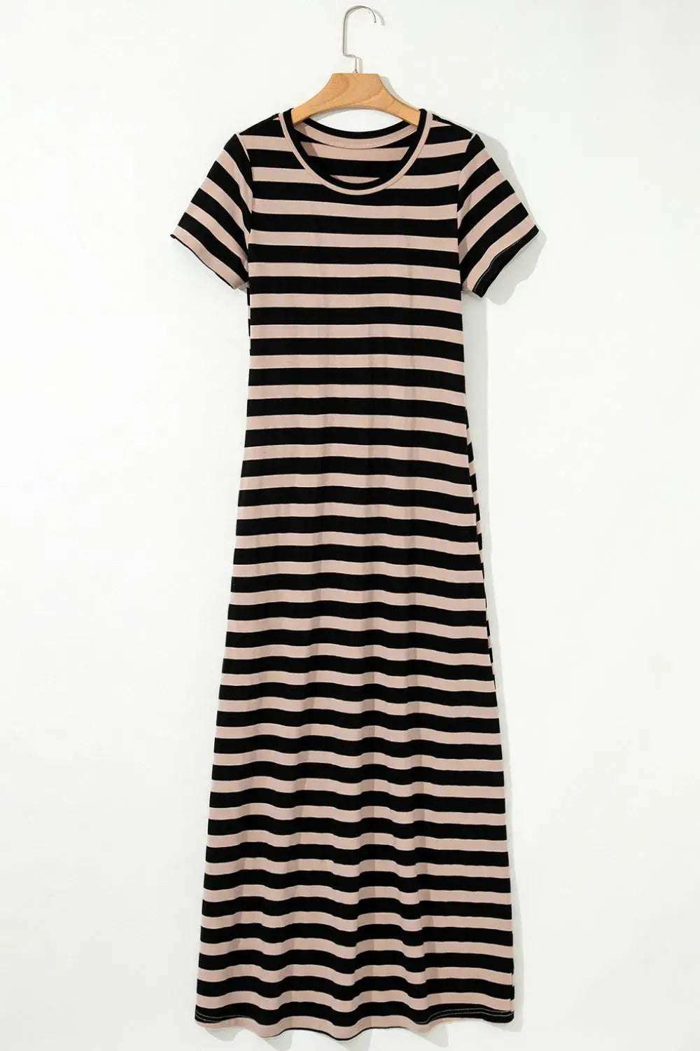 Stripe Casual Round Neck Tee Dress with Pockets - Trendsi - Flyclothing LLC