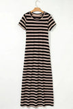 Stripe Casual Round Neck Tee Dress with Pockets - Trendsi