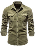 Men's Full Size Collared Neck Button Down Shirt with Chest Pockets Plus Size - Trendsi