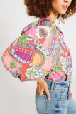 Printed Tie Neck Three-Quarter Sleeve Blouse - Trendsi - Flyclothing LLC