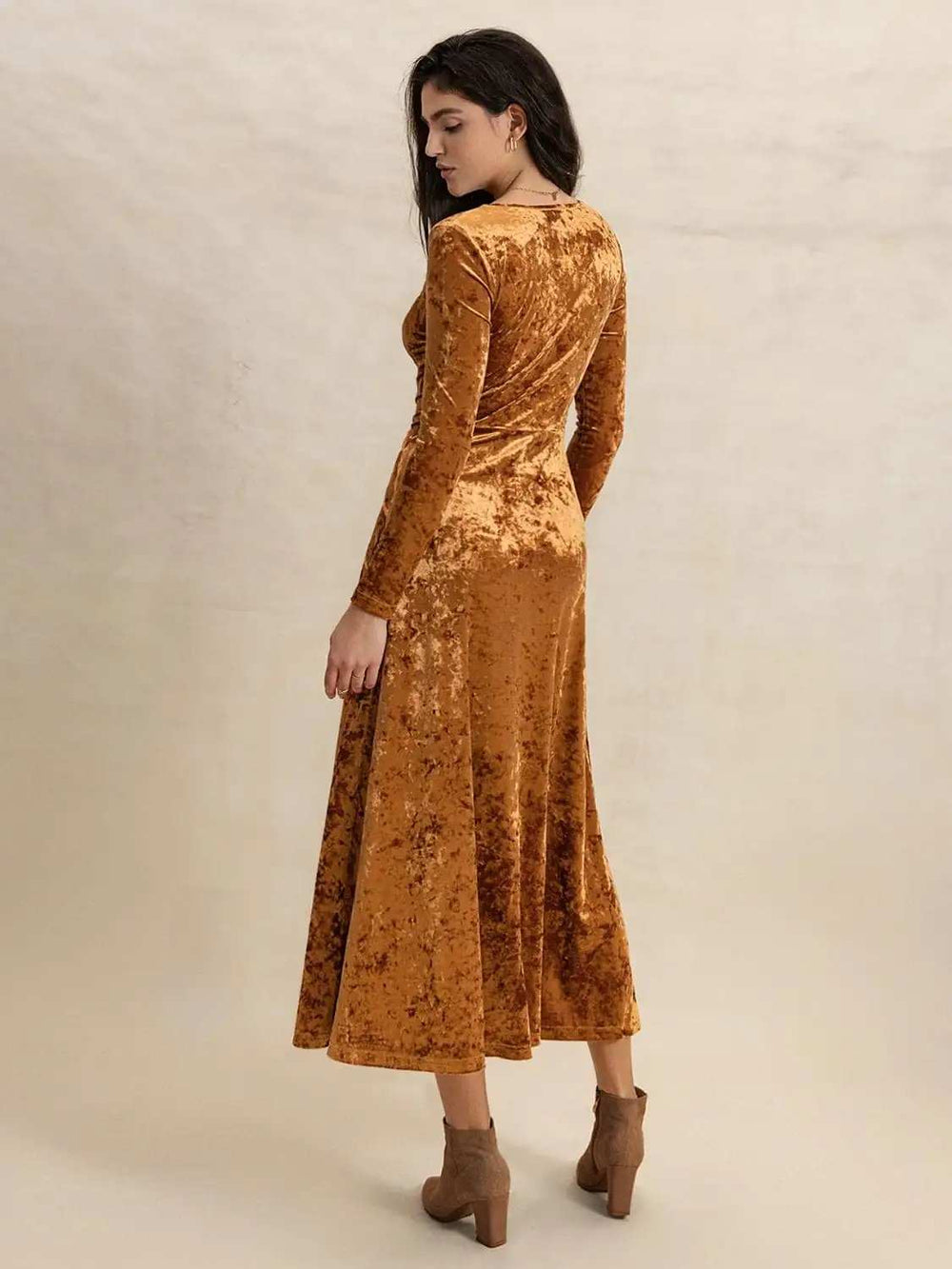 V-Neck Long Sleeve Midi Dress - Trendsi - Flyclothing LLC