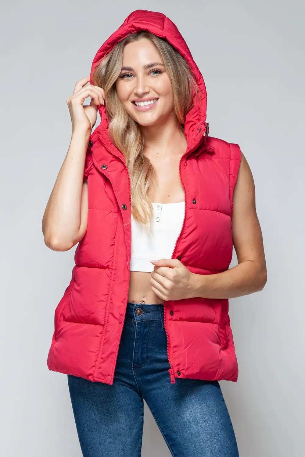 Snobbish Snap and Zip Closure Hooded Vest - Trendsi - Flyclothing LLC