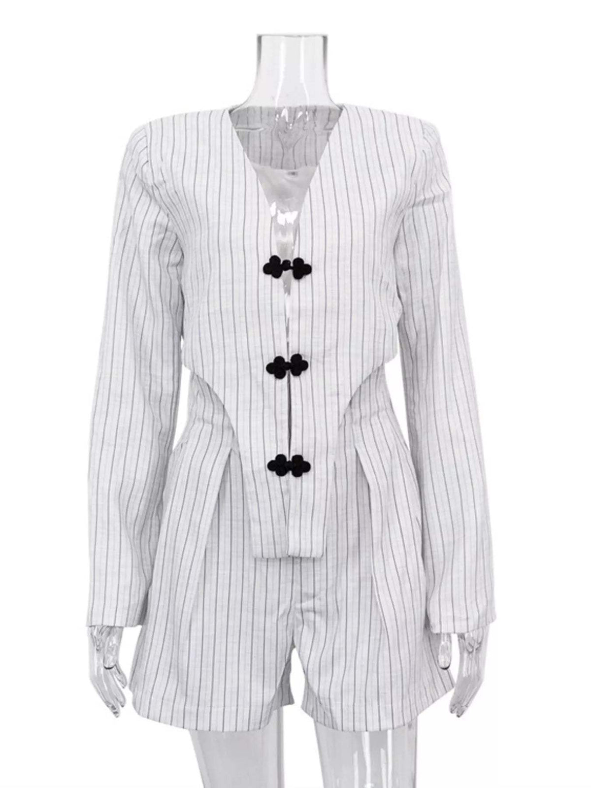 Pinstripe Cropped Blazer and Pleated Shorts Set - Trendsi - Flyclothing LLC