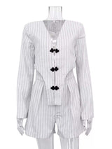 Pinstripe Cropped Blazer and Pleated Shorts Set - Trendsi - Flyclothing LLC