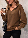Drawstring Dropped Shoulder Long Sleeve Hoodie - Trendsi