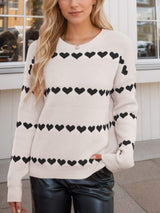 Heart Round Neck Long Sleeve Sweater - Trendsi - Flyclothing LLC