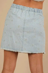 VERY J Bow Printed Casual Denim Mini Skirt - Trendsi - Flyclothing LLC