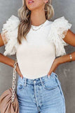 Ruffled Round Neck Cap Sleeve Blouse - Trendsi - Flyclothing LLC