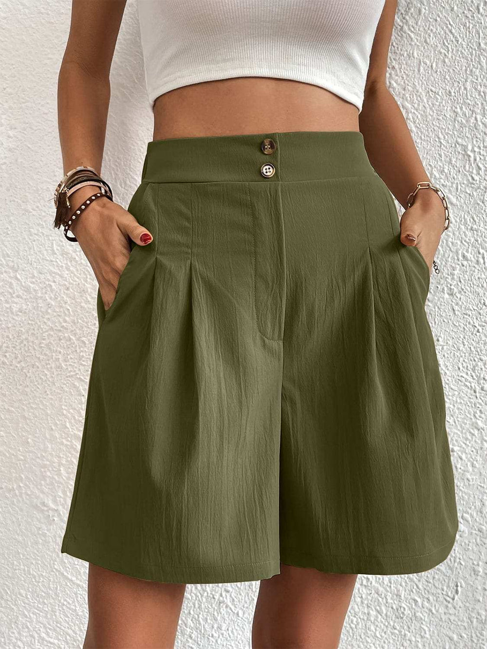 Pocketed Half Elastic Waist Shorts - Trendsi - Flyclothing LLC