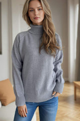 Ribbed Turtleneck Raglan Sleeve Sweater - Trendsi - Flyclothing LLC