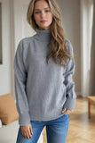 Ribbed Turtleneck Raglan Sleeve Sweater - Trendsi - Flyclothing LLC