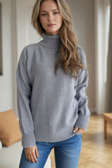 Ribbed Turtleneck Raglan Sleeve Sweater - Trendsi