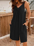 Casual V-Neck Sleeveless Romper with Pockets - Trendsi - Flyclothing LLC