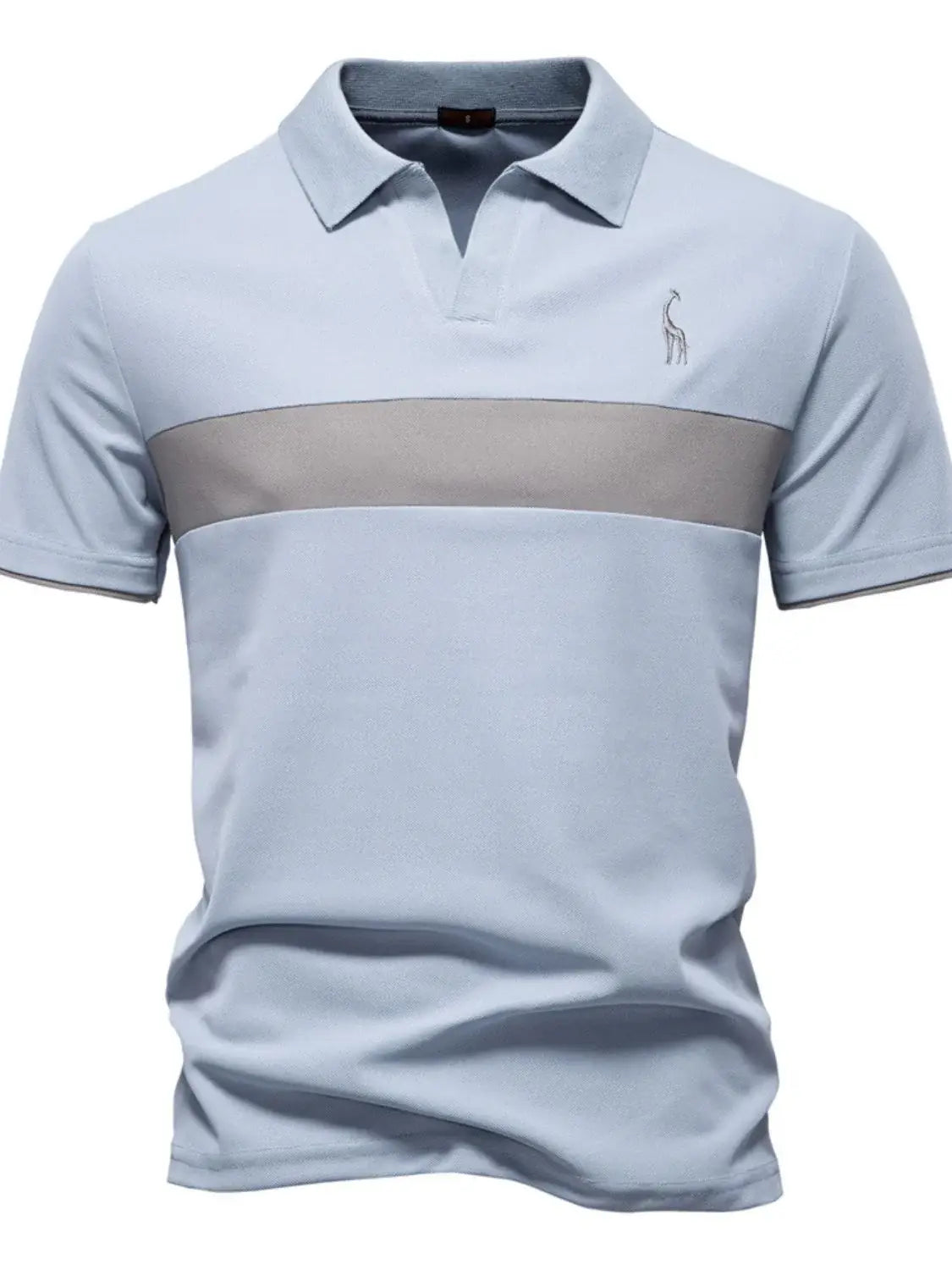 Men's Giraffe Embroidered Collared Neck Contrast Polo - Trendsi - Flyclothing LLC