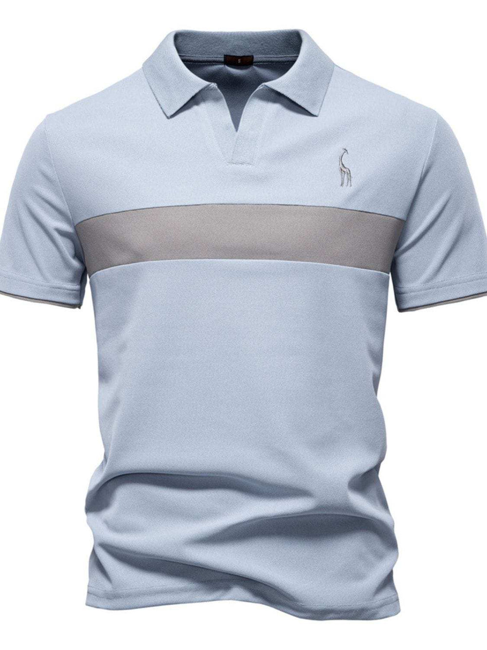 Men's Giraffe Embroidered Collared Neck Contrast Polo - Trendsi - Flyclothing LLC