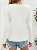 Waffle-Knit V-Neck Long Sleeve Top - Trendsi