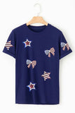 Sequin Star Round Neck Short Sleeve T-Shirt - Trendsi - Flyclothing LLC