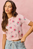 SO ME Floral Pattern Knit Puff Sleeves Sweater Top - Trendsi - Flyclothing LLC