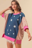 BiBi US Flag Theme Color Block Star Patch T-Shirt - Trendsi - Flyclothing LLC