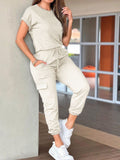 Devine Drawstring Waist Short Sleeve Jumpsuit - Trendsi