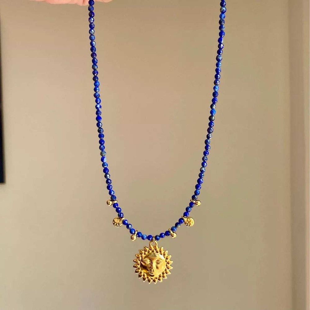 14K Gold-Plated Bead Sun Pendant Necklace - Trendsi - Flyclothing LLC