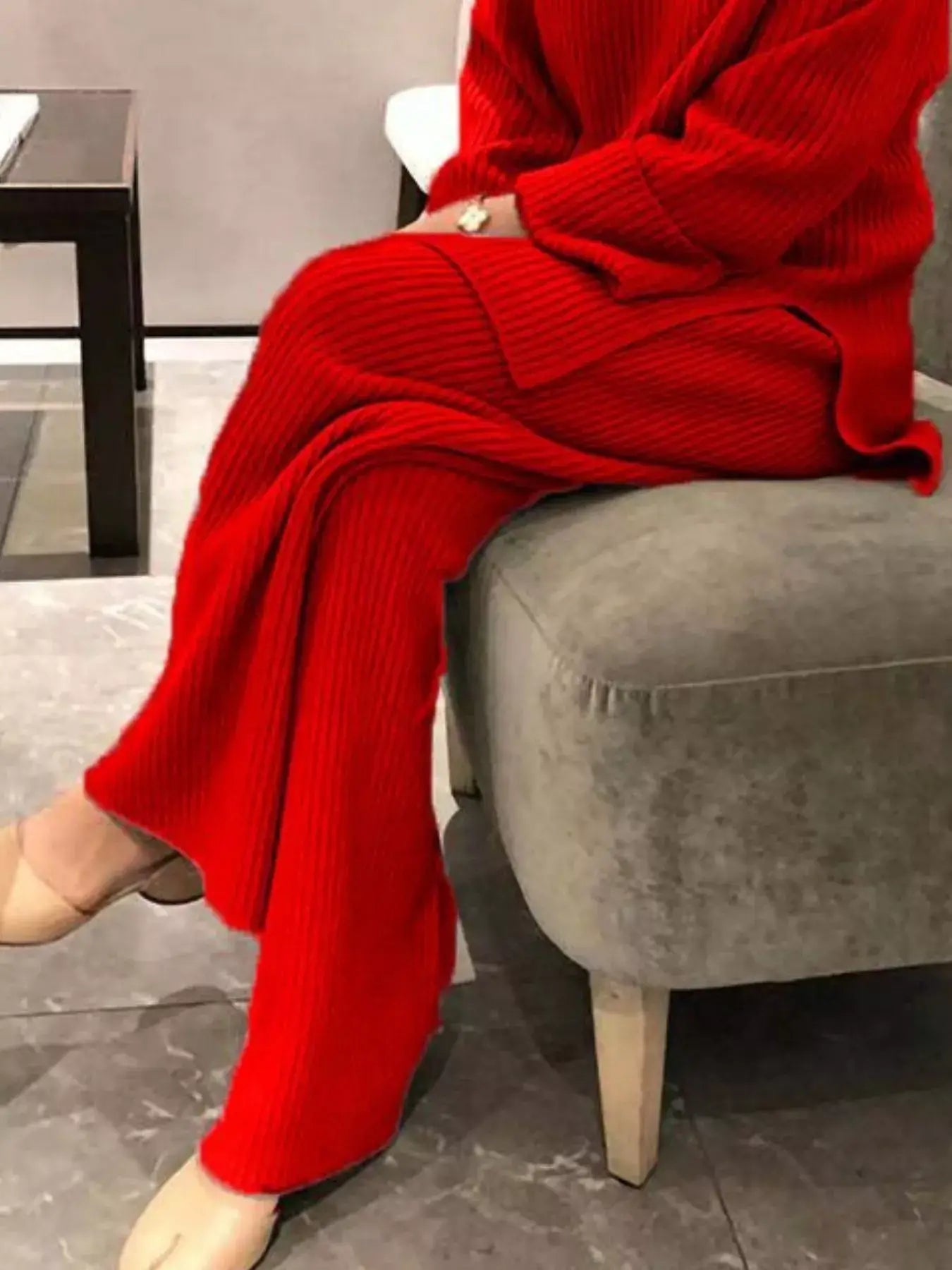 Full Size Ribbed Knit Relaxed Fit Top and Pants Sweater Set Plus Size - Trendsi - Flyclothing LLC