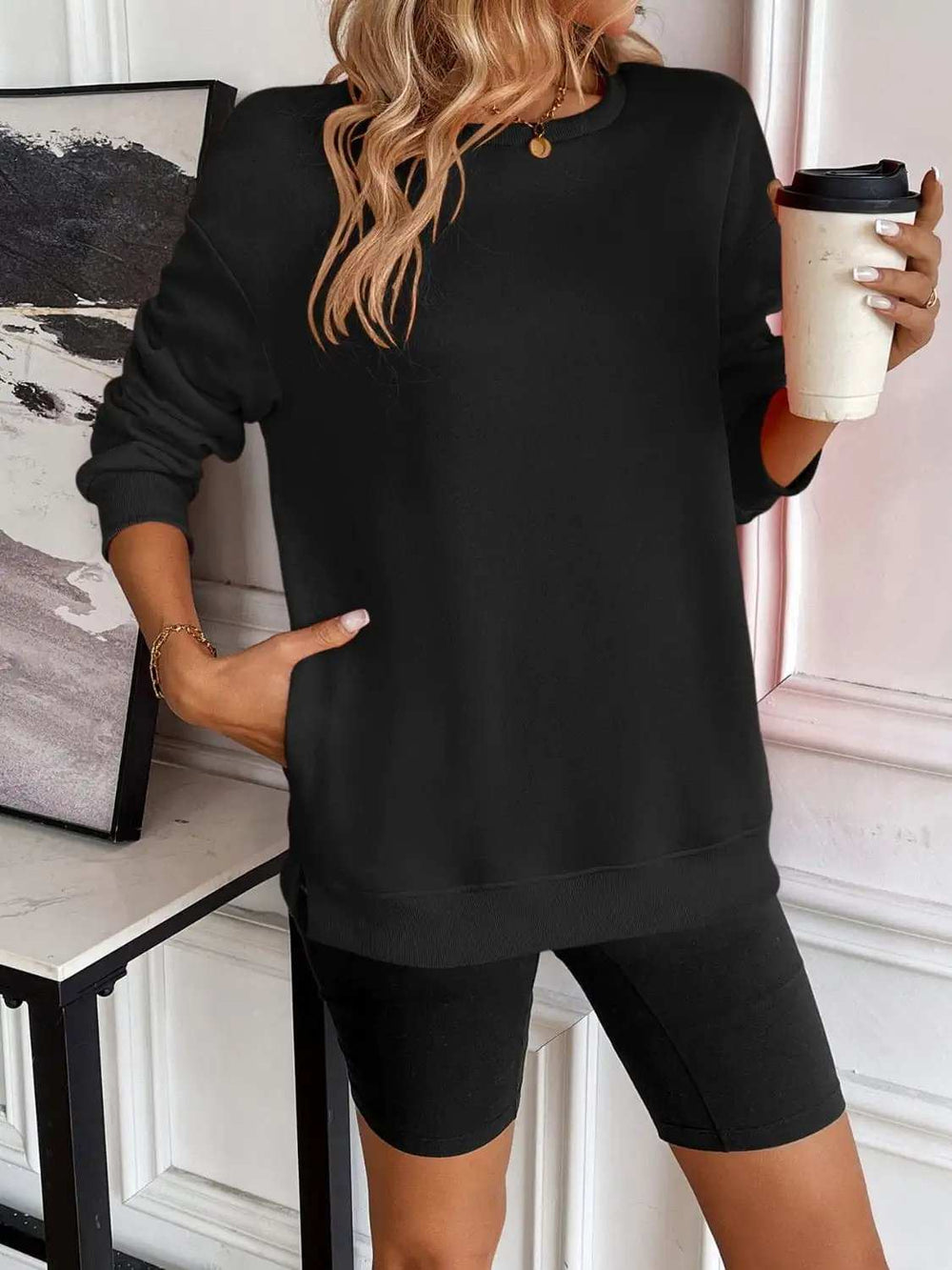 Ivy Lane Round Neck Long Sleeve Sweatshirt - Trendsi - Flyclothing LLC