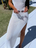 Openwork Slit Scoop Neck Sweater Dress - Trendsi