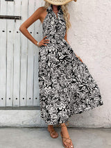 Backless Smocked Printed Sleeveless Midi Dress - Trendsi - Flyclothing LLC