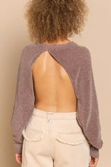 POL Round Neck Backless Sweater with Ribbed Edge - Trendsi - Flyclothing LLC