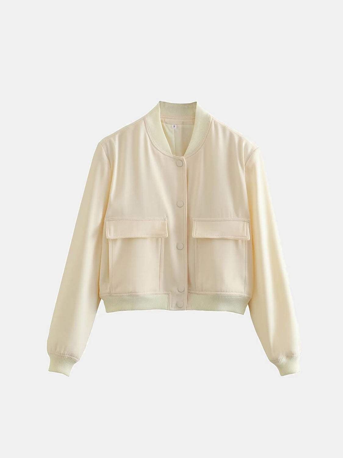 Pocketed Snap Down Baseball Collar Jacket - Trendsi - Flyclothing LLC