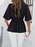 Devine Tied Front Peplum Blouse - Trendsi - Flyclothing LLC