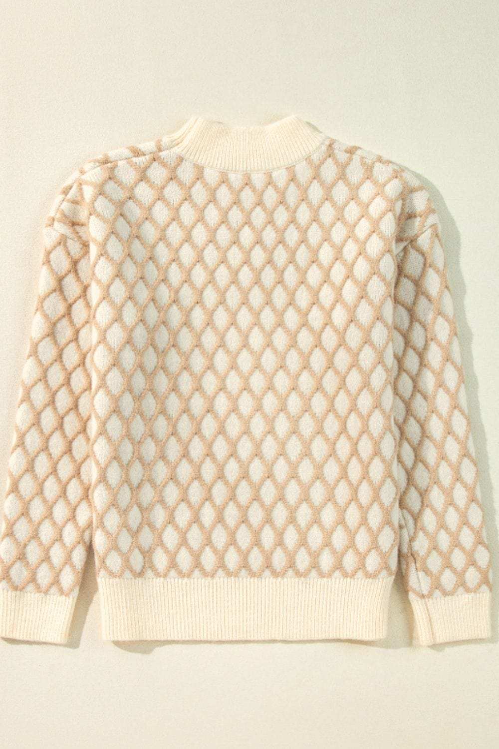 Diamond Pattern Mock Neck Long Sleeve Sweater - Trendsi - Flyclothing LLC
