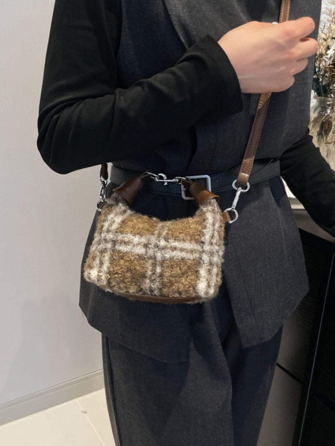 Fuzzy Polyester Mini Handbag with Zipper - Trendsi - Flyclothing LLC