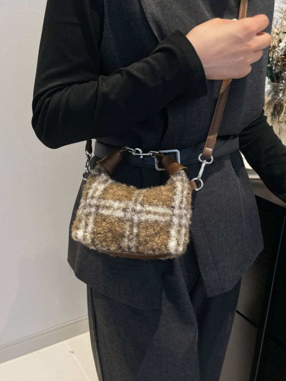 Fuzzy Polyester Mini Handbag with Zipper - Trendsi - Flyclothing LLC