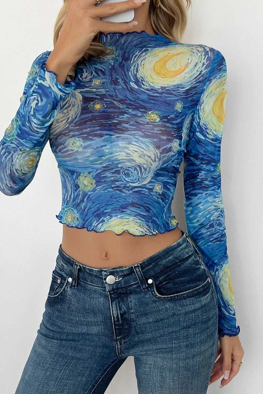 Starry Sky Cropped Mesh T-Shirt - Trendsi - Flyclothing LLC