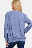 Zenana Full Size Melange Round Neck Top - Trendsi - Flyclothing LLC