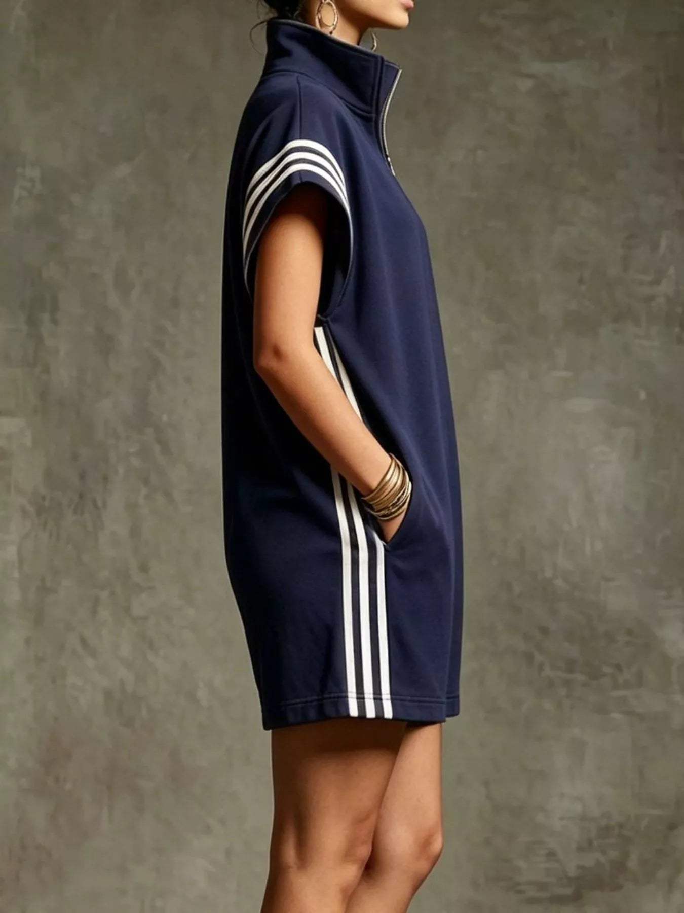 Striped Zip Front Short Sleeve Romper - Trendsi - Flyclothing LLC