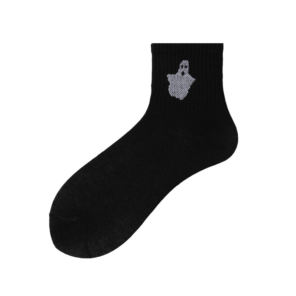 Cute Ghost Mid-Calf Halloween Socks With Pumpkin Print For Women
