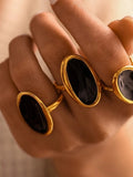 Stainless Steel Oil Drip Elliptical Open Ring - Trendsi