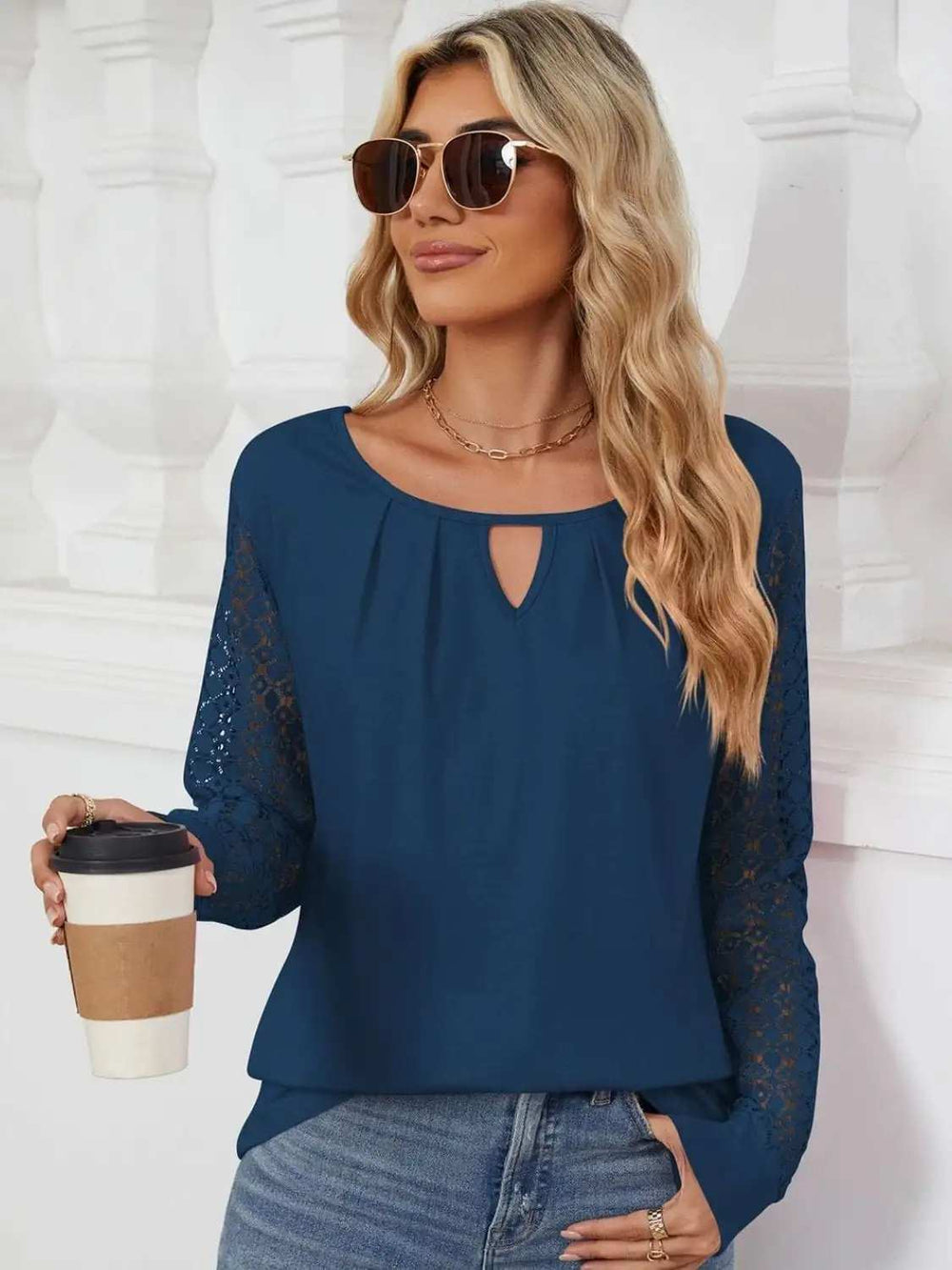 Cutout Round Neck Long Sleeve T-Shirt - Trendsi - Flyclothing LLC