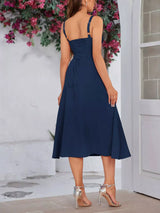 Tie-Front A-Line Midi Dress - Trendsi - Flyclothing LLC