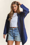 J.NNA Rhombus Stitched Button Up Denim Shacket - Trendsi - Flyclothing LLC