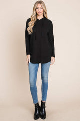 BOMBOM Contrast Drawstring Drop Shoulder Knit Hoodie - Trendsi - Flyclothing LLC