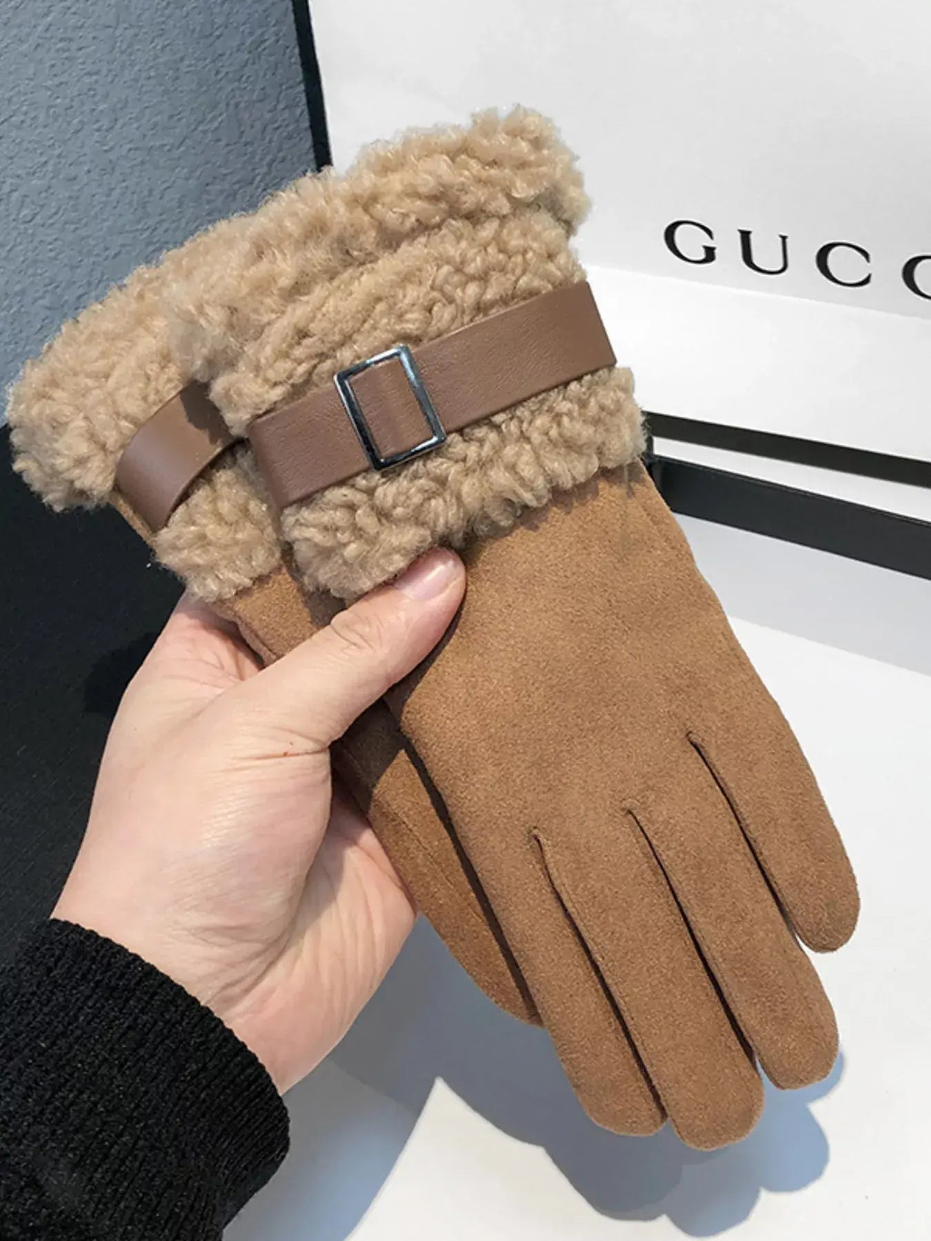 Suede Gloves with Fur Cuff - Trendsi - Flyclothing LLC