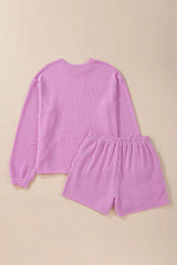 Round Neck Long Sleeve Top and Shorts Set - Trendsi - Flyclothing LLC