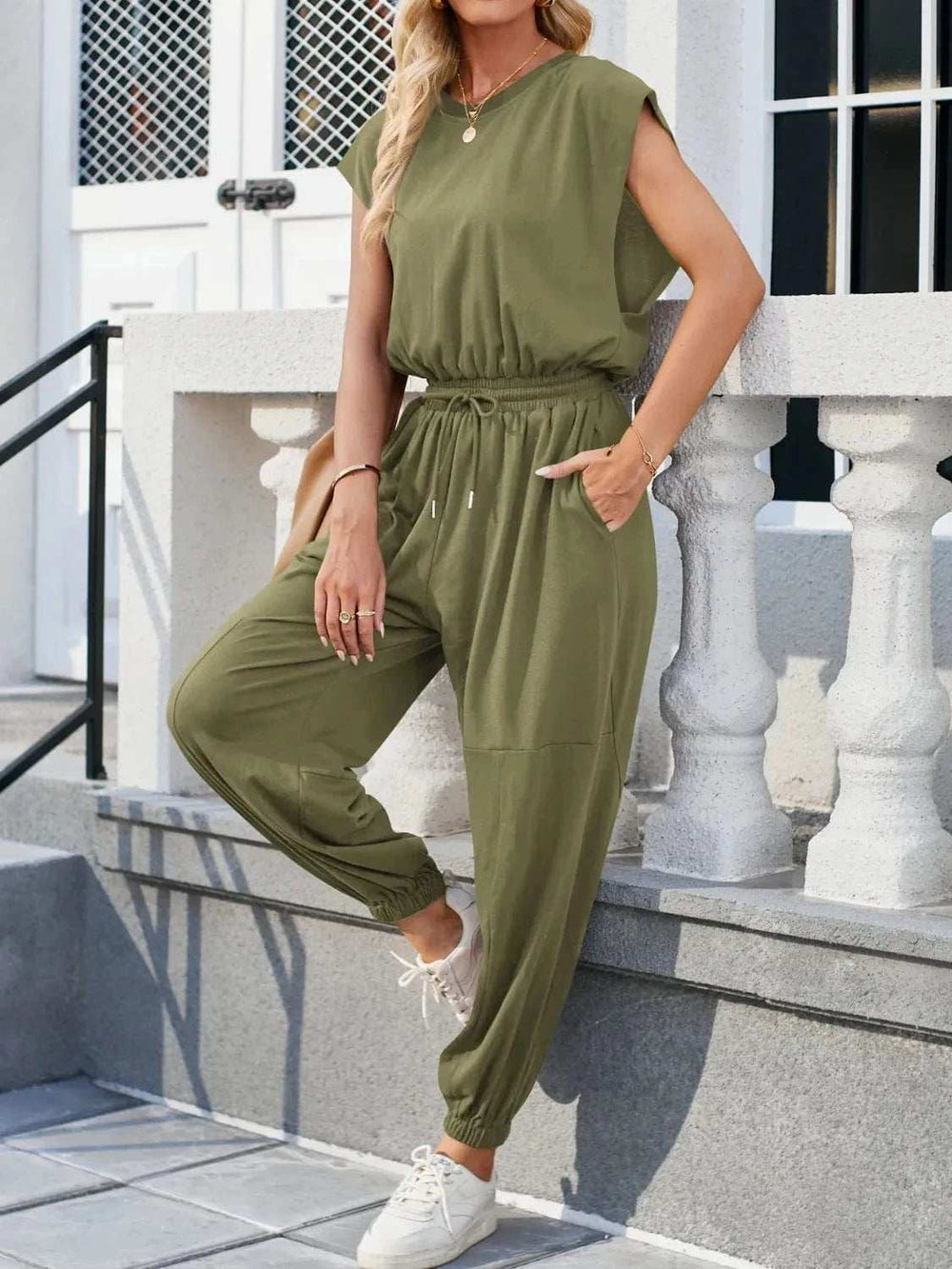 Backless Drawstring Waist Jumpsuit - Trendsi - Flyclothing LLC