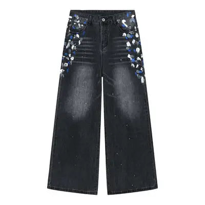 Watercolor Wide Leg Jeans with Pockets - Trendsi - Flyclothing LLC