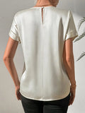 Round Neck Short Sleeve Blouse - Trendsi